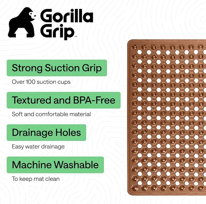 GORILLA GRIP Patented Square Shower Stall Mat, Small Bathtub Floor Mats for Stand Up Showers with Suction Cups and Drainage Holes, Machine Wash, Soft on Feet, Bathroom Accessories 21x21 Inch, Brown - Bloomnest