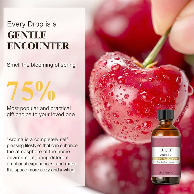EUQEE 2.02 Fl oz Cherry Fragrance Oil, 60ml Premium Cherry Essential Oil with Glass Dropper for Diffusers, Candle & Soap Making - Bloomnest