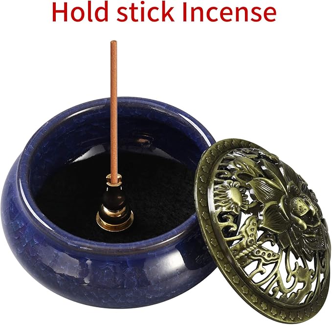 Incense Burner and Cone Incense Holder with Calabash Incense Stick Holder Ceramic Ash Catcher,Blue - Bloomnest