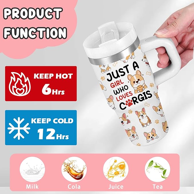 Corgi Gifts - 14 Oz Cartoon Kids Corgi Tumbler with Handle and Straw, Stainless Steel Insulated Water Bottle, for Boys Girls, School, Travel - Funny Dog Themed Children Birthday Gift Cup(1pc) - Bloomnest