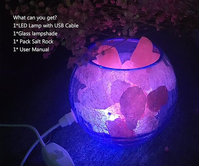 USB Himalayan Salt Lamp, Salt Rock Lamp with Natural Salt Chunks Bring Visual Impact of Ice and Fire to you, Used for Desk, Bedroom, Living Room and Gift - Color Changing + Warm Light Mode - Bloomnest