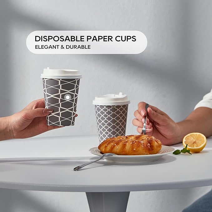 JOLLY PARTY Disposable Coffee Cups with Lids -12 oz (100 Sets) To Go Cups, Paper Coffee Cups for Beverages Espresso Tea, Suitable for Cafes, Offices and Home - Bloomnest