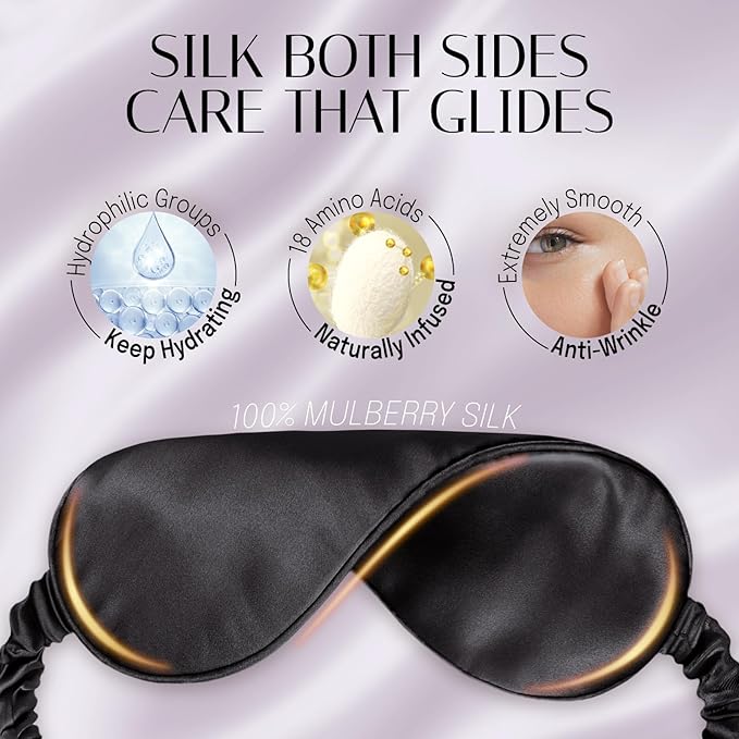 OLESILK 100% Natural Mulberry Silk Sleep Eye Mask Blindfold with Double Layer Silk Filling, Blackout Eye Mask for Women Men Sleeping, Travel and Nap, Eye Cover Eyeshade with Gift Box, Black - Bloomnest