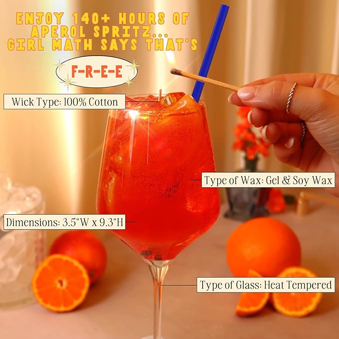 Aperol Spritz Citrus Candle, 140 Hour Long-lasting Burn Handcrafted Decorative Candles for Home Scented, Bar Cart Accessories & Kitchen Decor Orange Candle, Unique Birthday Candles - Bloomnest