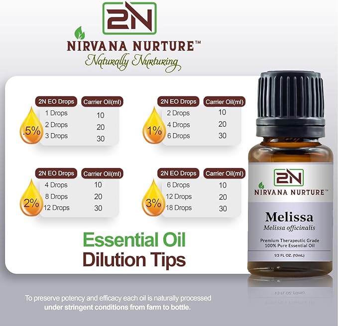 Melissa Essential Oil, 100% Pure Undiluted, Aromatherapy Oil for Diffuser, Hair & Skin Care NirvanaNurture