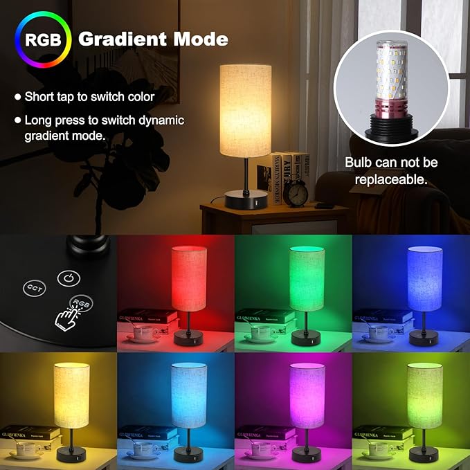 Unicozin Table Lamp Set of 2, 3 CCT 3000K/4500K/6500K & RGB Color Changing, Stepless Dimmable Small Bedside Lamp for Reading, Ambience Nightstand Light for Home Decor Party, Beige Shade - Bloomnest