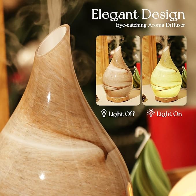 Porseme 280ml Essential Oil Diffuser Glass Color Changing Aroma Air Diffusers Aromatherapy Ultrasonic Cool Mist Humidifier 7 Running Hours Waterless Auto-Off for Sleeping, Yoga, Office, Spa (Desert) - Bloomnest