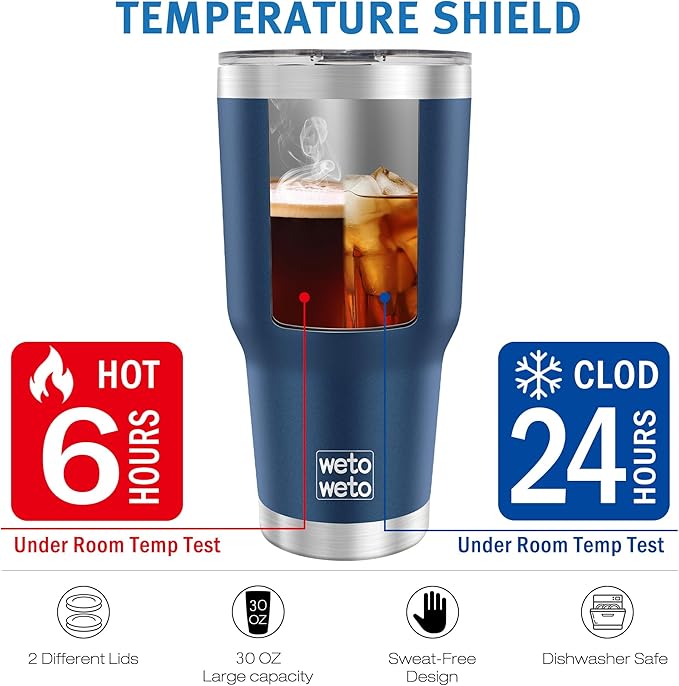 WETOWETO 30 oz Tumbler Stainless Steel Vacuum Insulated Coffee Cup Double Wall Vacuum Coffee Cup Thermal Cups for Hot and Cold drinks, Suitable for Beach, Travel (Navy Blue, 1 Pack) - Bloomnest