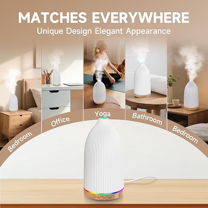 URPOWER 100ML Essential Oil Diffusers for Home with 7 LED Color Changing Lights, Timer & Auto-Off Ultrasonic Aromatherapy Diffuser Cool Mist Humidifer Scent Diffuser for Bedroom, Office, Yoga - Bloomnest