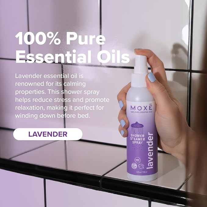 MOXE Shower Mist, Spa Steam Spray, Certified Natural Essential Oils, Aromatherapy, Calming Relief (Lavander and Eucalyptus, 4 Fl Oz (Pack of 2)) - Bloomnest