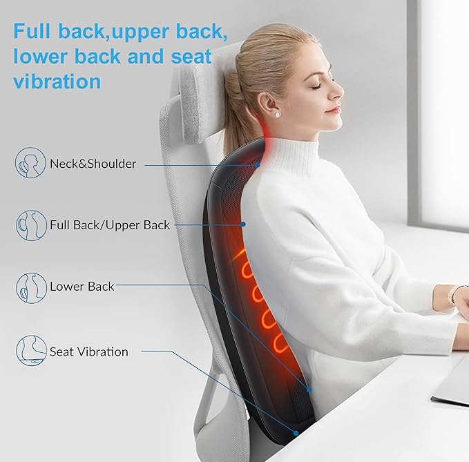 COMFIER Back Massager for Back Pain,Shiatsu Massage Chair Pad for Full Back,Spot Massage,Electric Seat Cushion with Heat,Heated Chair Massager for Office,Home,Gifts for Mom,Dad,Him,Her,Black - Bloomnest