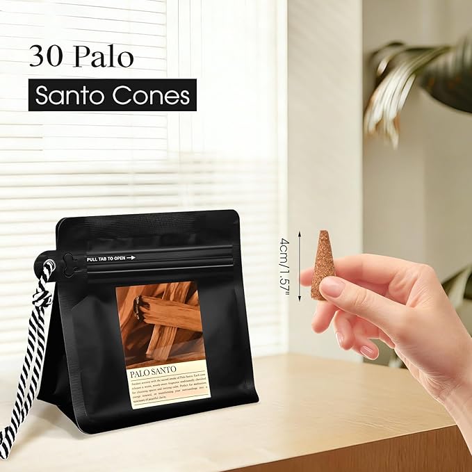 Palo Santo Incense Cones 30 Pcs with Holder - Natural Scent for Meditation & Space Cleansing Mosfantal