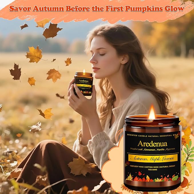 Fall Candles | Vanilla Pumpkin Scented Candle - Scented Candles for Autumn, 7oz Autumn Soy Candle with 50hr Burn Time, Holiday Thanksgiving Fall Gifts for Women Men - Bloomnest
