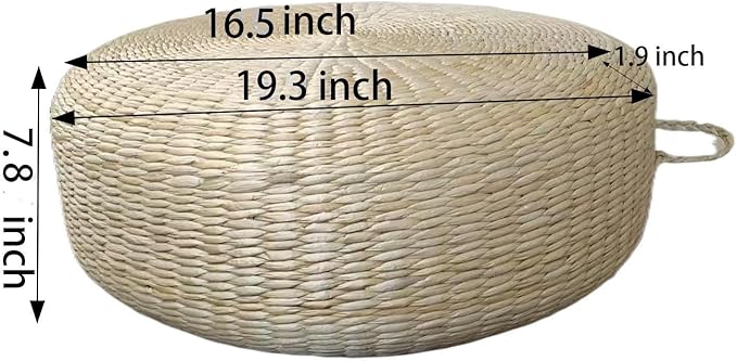 Round Hand-Woven Meditation Floor Pillow Seat for Adults, Big Thick Straw Tatami Floor Cushion for Living Room (19.3x19.3x7.8) - Bloomnest