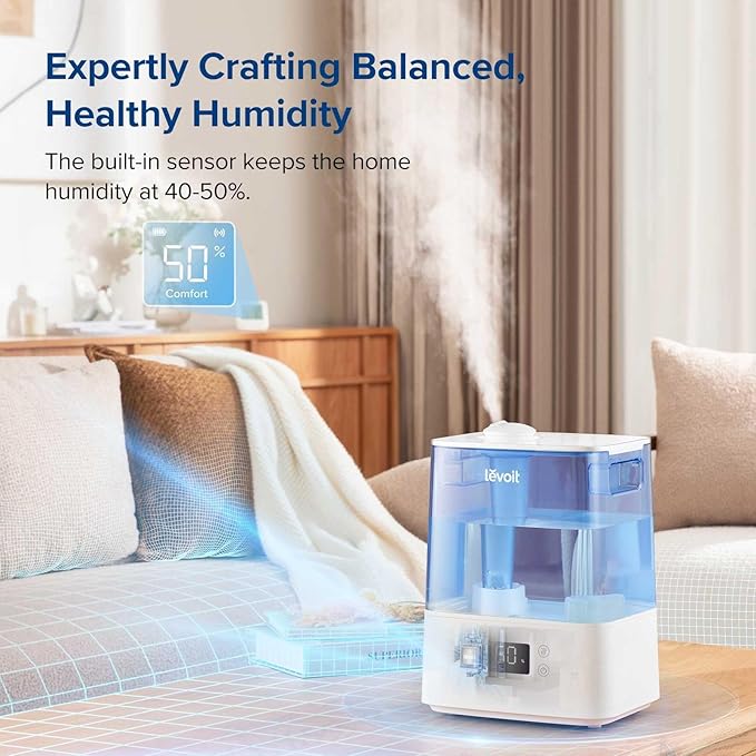 LEVOIT Classic300S Ultrasonic Smart Top Fill Humidifier, Extra Large 6L Tank for Whole Family, APP & Voice Control, Essential Oil Diffuser, Humidity Setting with Sensor, Quiet Sleep Mode, Night Light - Bloomnest