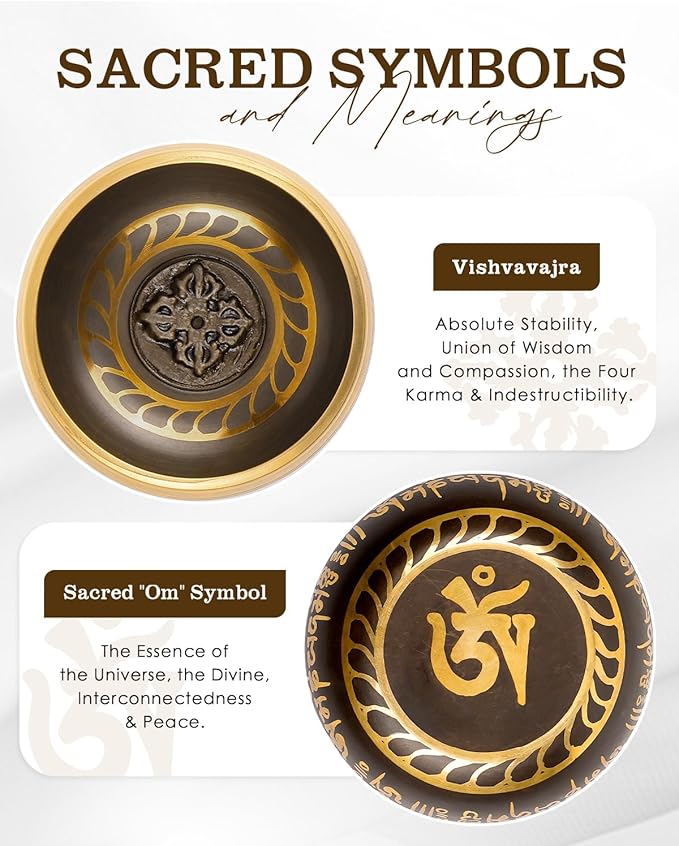 Tibetan Singing Bowls – Hand-Hammered in Nepal, Authentic Meditation Sound Bowls for Yoga, Chakra Healing, Mindfulness & Spiritual Self-Care Gifts for Women