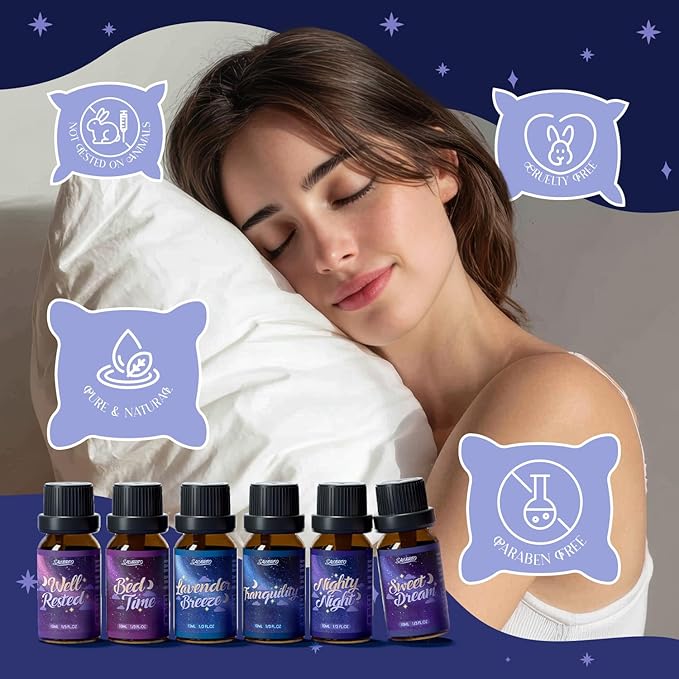 SALUBRITO Good Night Fragrance Oils, Premium Essential Oil Set for Diffuser, Soap, Candle Making scents, Nighty Night, Well Rested, Tranquility, Sweet Dream, Bed Time, Lavender Breeze - Bloomnest