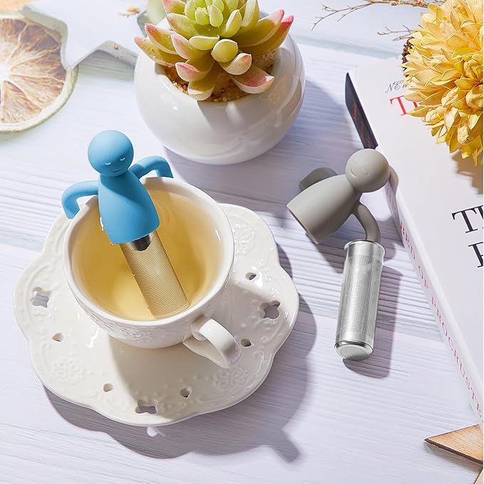 Hicarer 4 Pieces Tea Infuser for Loose Tea Cute Fine Mesh Tea Strainer Stainless Steel Tea Filter Ball Tea Diffuser Steeper for Teacups Teapots (Gray,Blue,Rose Red,Yellow)