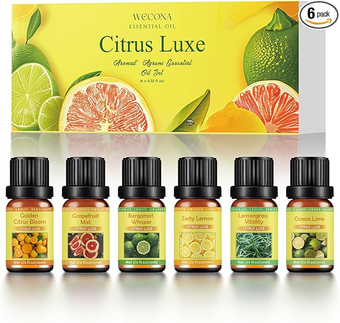 Citrus Essential Oils Set for Diffuser - 6x10ml Aromatherapy Oils Including Bergamot, Lemon, Grapefruit, Lime, Lemongrass, and Citrus Bloom - Essential Oils for Diffuser Use at Home or Office - Bloomnest