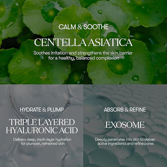 VT COSMETICS Cica-Exosome Moisture Mask 20 Sheets, Centella Asiatica & Hyaluronic Acid with Exosomes for Deep Hydration & Calming, Biodegradable Vegan Sheets, Korean Face Mask - Bloomnest