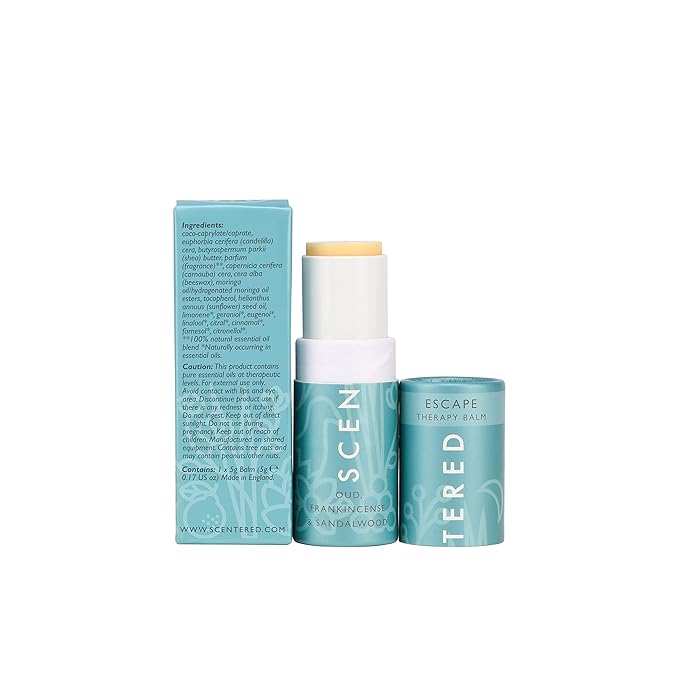 Scentered Aromatherapy Balm Stick - Escape - Natural Calm Essential Oil Roll On - Meditation Aid for Relaxation & Self-Care - 100% Natural: Frankincense, Oud, Sandalwood - Mindfulness Gifts for Women - Bloomnest