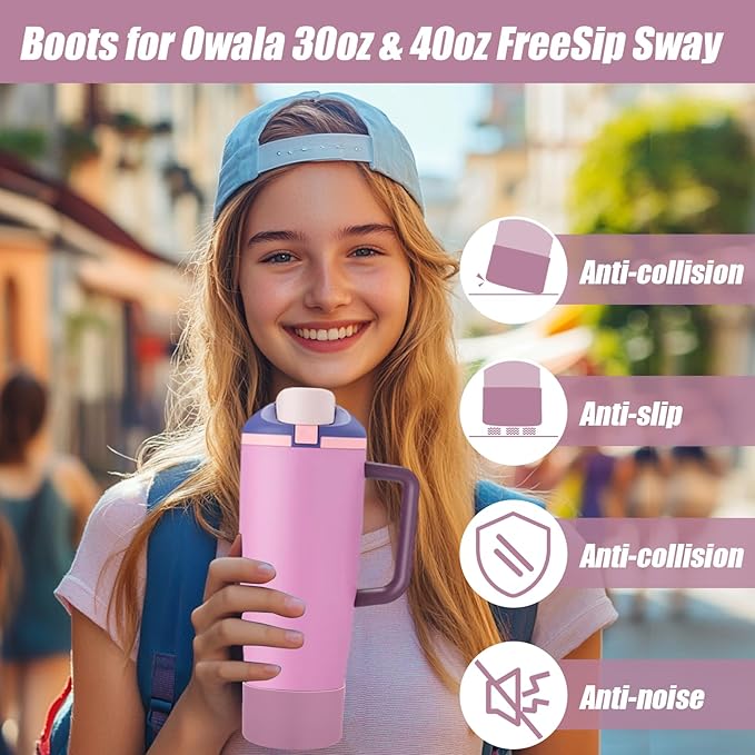 Mity rain 2PCS Protective Silicone Boots for Owala 30oz & 40oz FreeSip Sway Bottles & Tumblers - Accessories for owala, Enhances Stability & Prevents Scratches (Aubergine) Mityrain