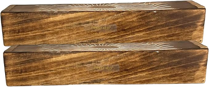 2 Pack Wooden Coffin Incense Sticks Burner - 12 Inches Carved - Storage Compartment, Carved Sun - Bloomnest