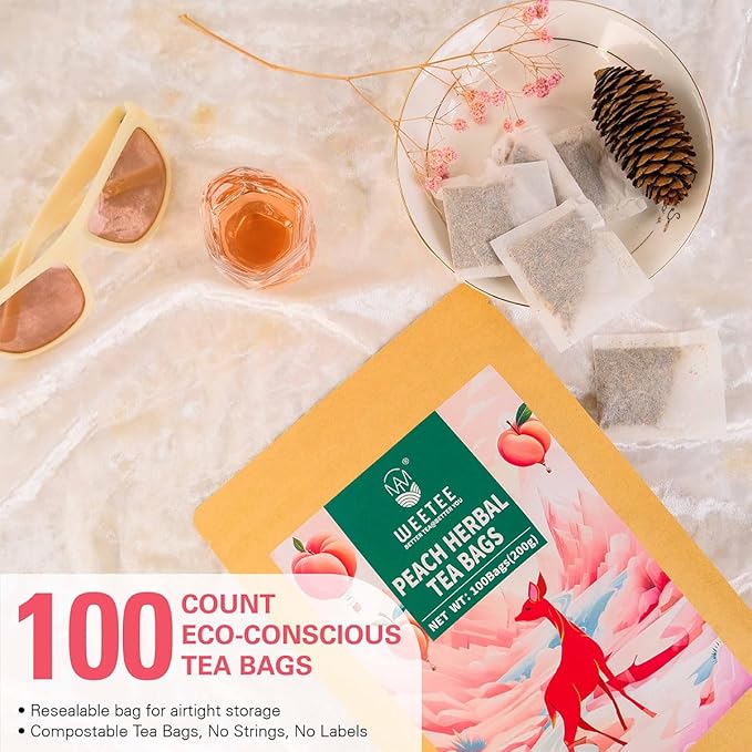 WT WEETEE Peach Herbal Tea Bags, Caffeine Free Tea Made with Rose Hip, Orange Peel, Hawthorn, Chamomile, Hibiscus & More, 100 Counts Peach and Herbs Good for Iced - Bloomnest