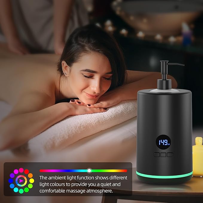 Lotion Warmer, Yofuly Portable Oil Warmer for Massage, Heated Lotion Dispenser Device with Gua Sha Roller Kit, Electric Massage Oil Digital Heater for Home and Salon Use, Black - Bloomnest