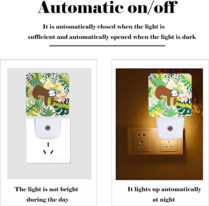 Cute Sloth in Jungle Night Light,Plug-in Night Lights with Dusk to Dawn Sensor for Stairway,Hallway,Bedroom Sleep Friendly Ideal for Women/Girls/Boys Gift,0.5w - Bloomnest