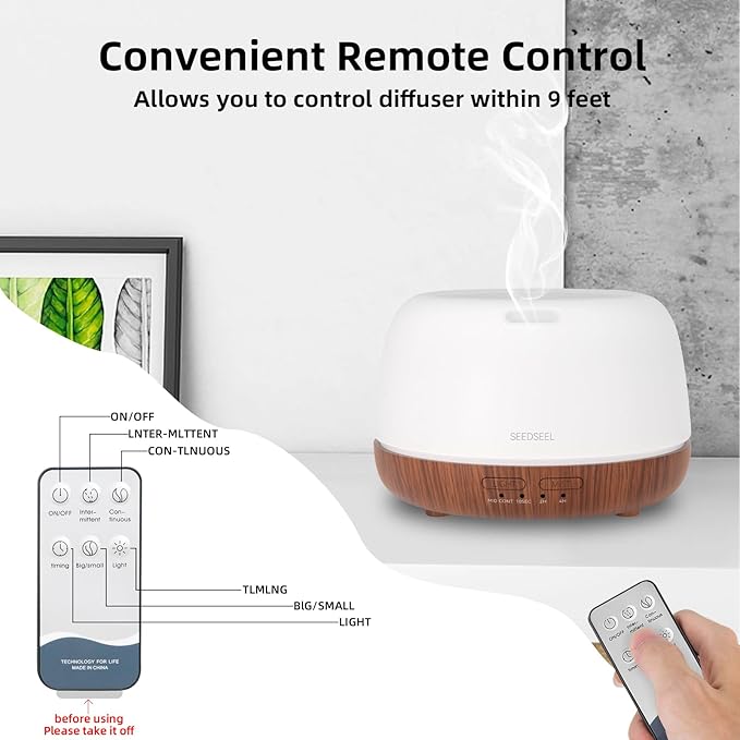300ML Essential Oil Diffuser, Mini Aromatherapy Diffuser with Remote Control, 7 Color Changing LED Light, 4 Timer for Bedroom, Room, Office - Bloomnest