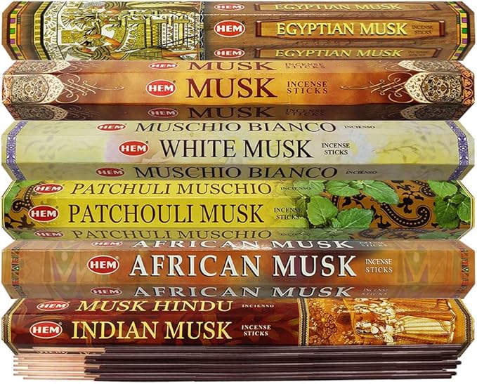 Hem Incense Sticks Variety Pack #17 and Incense Stick Holder Bundle with 6 Musk Fragrances - Bloomnest