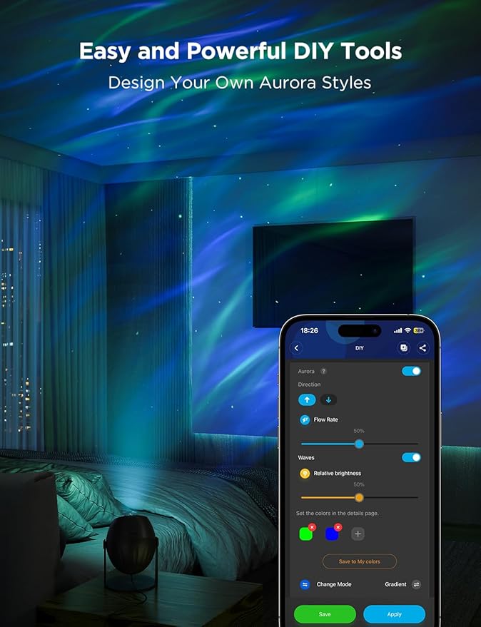 Govee Star Light Projector with 3 Aurora Flowing Effects, Star Projector Works with Matter, Alexa and Google Assistant, 16 Million Colors, 52 Scene Modes, Night Light Projector, Without Plug - Bloomnest