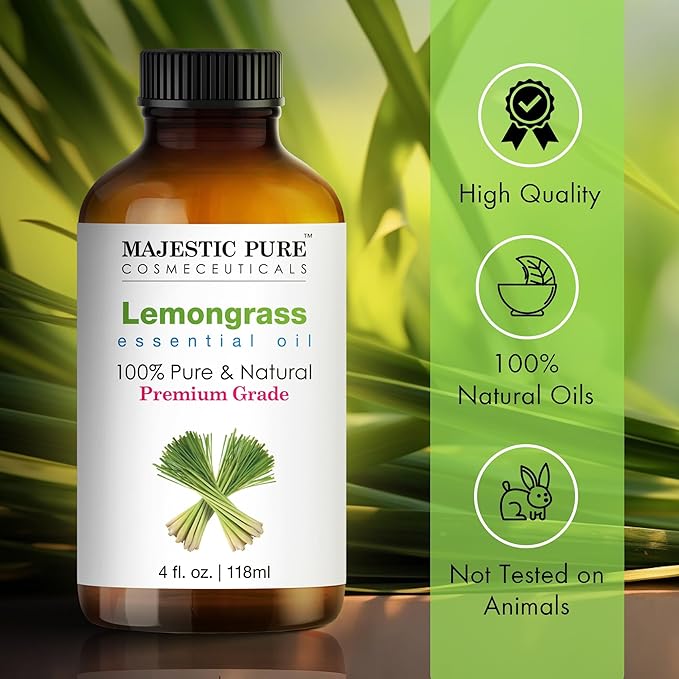 Majestic Pure Lemongrass Essential Oil with Glass Dropper - Huge 4 Fl Oz - 100% Pure and Natural Lemongrass Oil - Premium Grade Essential Oils for Diffuser, Aromatherapy, Soap and Candle Making - Bloomnest