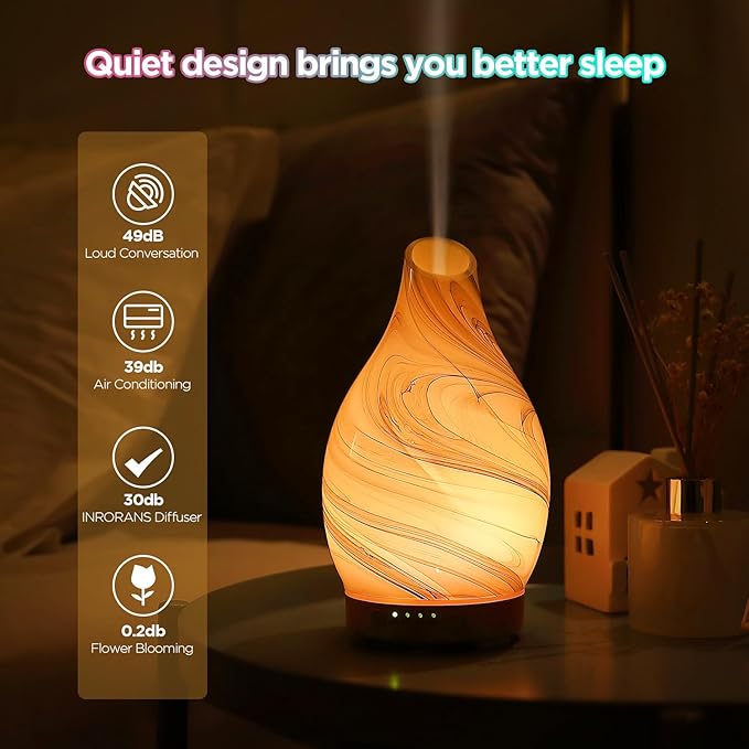 Essential Oil Diffuser, Art Glass Ultrasonic Aromatherapy Diffuser for Home 160ml with Intermittent Mist & LED 7 Colorful Changing Night Light for Bedroom-Ink Dyeing Time - Bloomnest