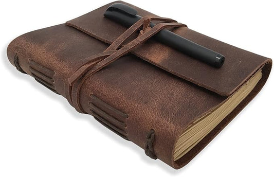 Leather Journal Writing Notebook - Genuine Leather Bound Daily Notepad for Men & Women Lined Paper 240 Kraft Pages, Handmade, Rustic Brown, 5 x 7 in - Bloomnest