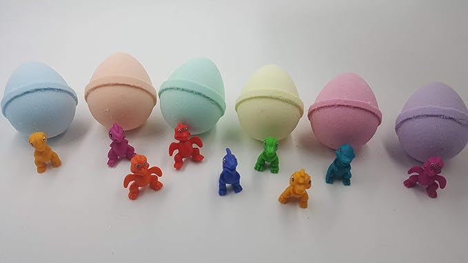 SPA PURE LITTLE DINOS BOMBS: 6 EGG-SHAPED bath bombs for kids with surprise LITTLE DINOS inside, USA Made, Handmade, Natural Bath Bombs, Birthday Gift idea for Kids, Spa Parties - Bloomnest