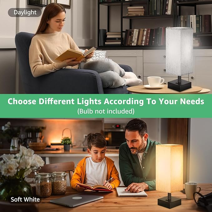 Small Lamp for Bedroom, Bedside Lamps for Night Stands, Mini Minimalist Table Lamp With Square Flaxen Fabric Shade, 11 Inch Desk Reading Lamp for Dorm Living Room Office, 1 Pack - Bloomnest
