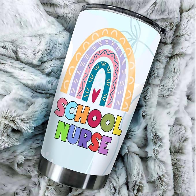 School Nurse Tumbler Stainless Steel 20oz with Straw Lid, School Nurse Appreciation Gifts Bulk For Women Birthday Christmas, Funny Coffee Cup for Work - Bloomnest