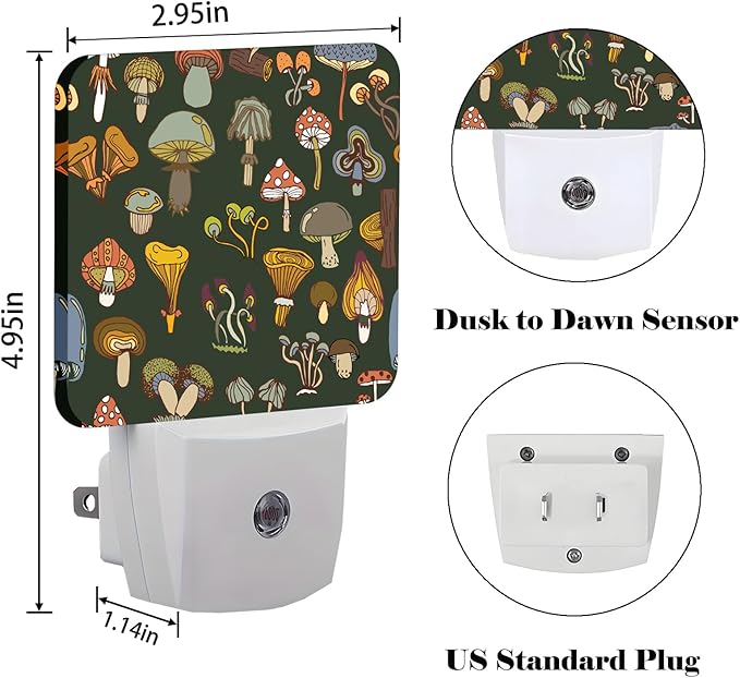 Various Mushrooms Night Light,Plug Into Wall with Dusk to Dawn Light Sensors, Warm Nightlights for Bedroom, Bathroom, Hallway, Kitchen, Gifts Ideal for Boys Girls Women Men - Bloomnest