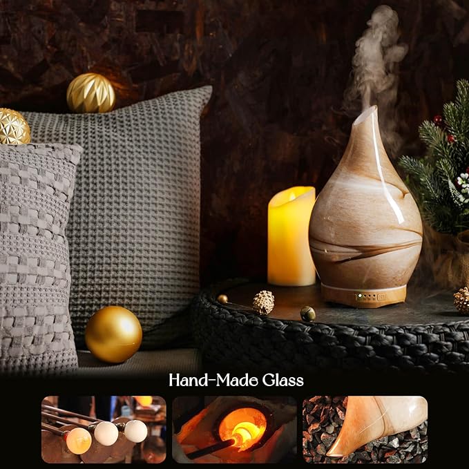 Porseme 280ml Essential Oil Diffuser Glass Color Changing Aroma Air Diffusers Aromatherapy Ultrasonic Cool Mist Humidifier with Remote Control 7 Running Hours Waterless Auto-Off (Desert) - Bloomnest