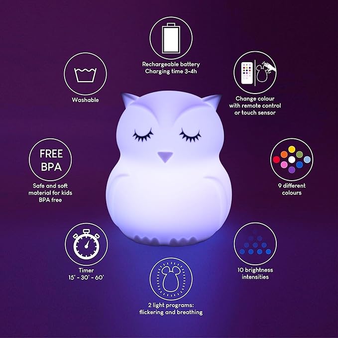 Night Lights for Kids, Cute Owl Lamp 9 Colors Changing LED Nightlight, Soft Light, Mood Light, Children's Room Decor for Girls Boys Student Elder Teen Gift Lamps for Bedroom - Medium - Bloomnest