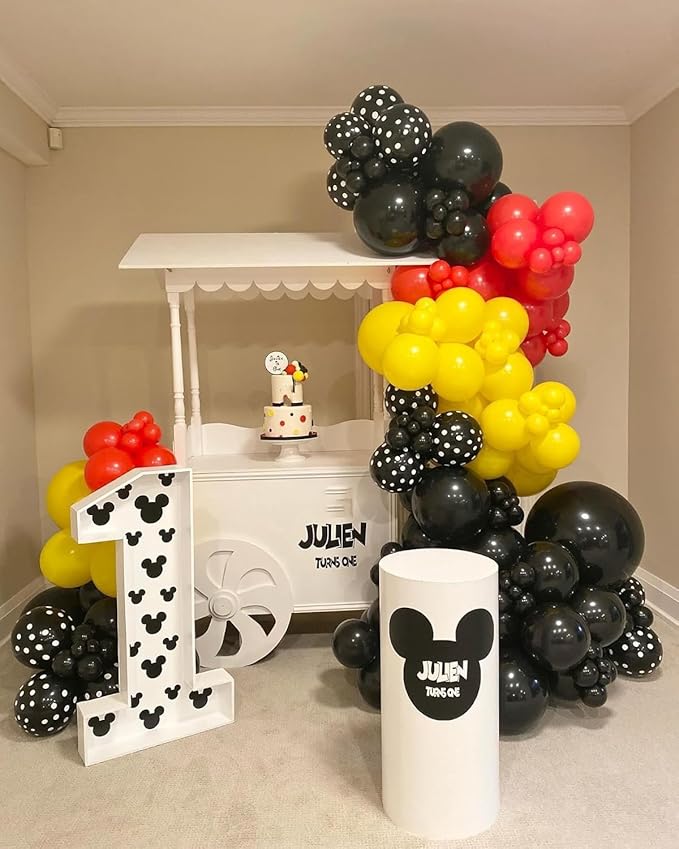 166Pcs Red Yellow Black Balloon Garland Arch Kit - Mouse Party Decorations with 18 12 10 5 Different Sizes Latex Party Balloons for Birthday Baby Shower Cartoon Game Theme Backdrop Decorations - Bloomnest