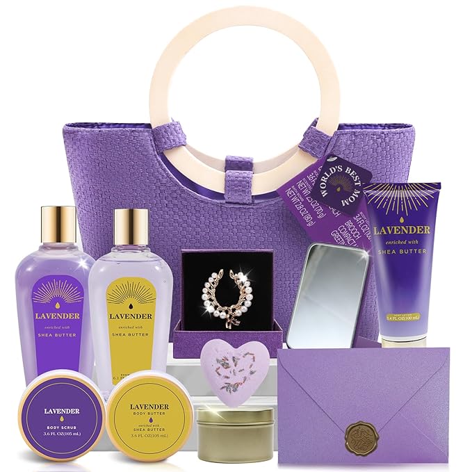 Spa Luxetique Gift Baskets for Women, Mothers Day Gifts for Mom, 11pcs Lavender Sets, Relaxing Bath Sets for Women, Christmas Gifts for Her - Bloomnest