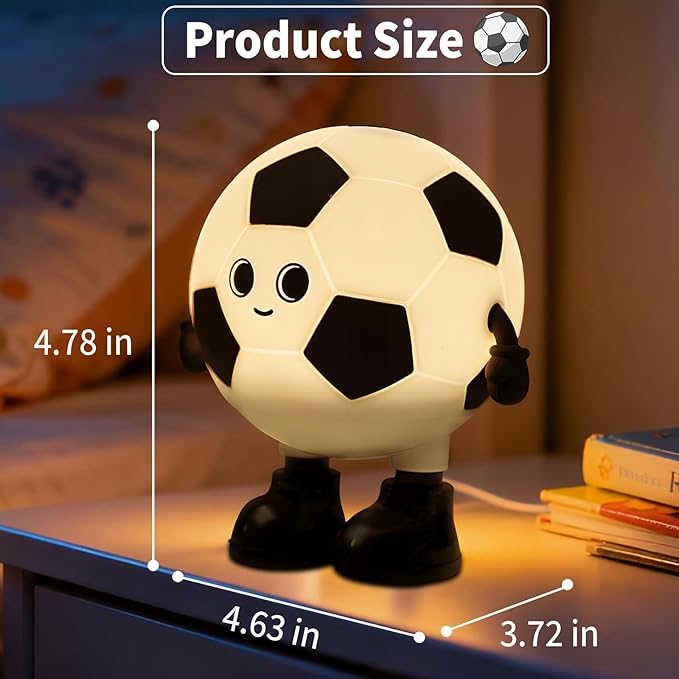 Cute Soccer Ball Fun Night Light - Dimmable RGB Touch Control Lamp, USB-C Rechargeable, Stress Relief Toy for Sports Fans, Home Decor and Gift - Bloomnest
