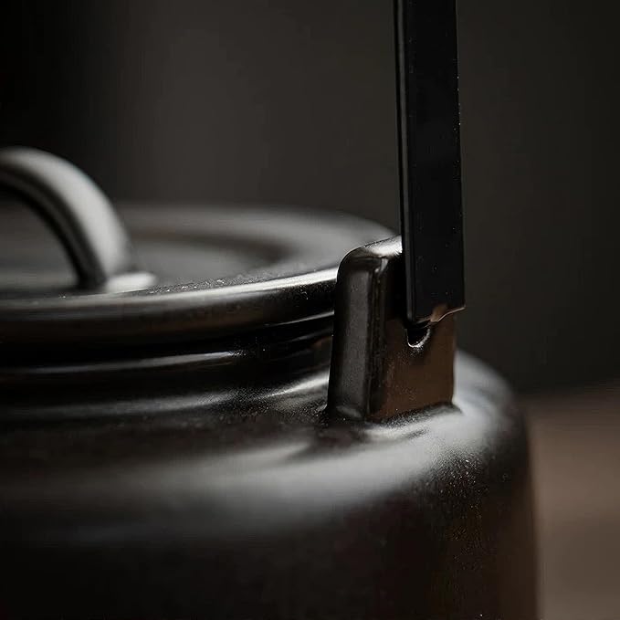 Small Stove Safe Ceramic Teapot with Cold Touch Curved Handle (27oz) - Hand-Glazed Finish - Suitable for Boiling Water and a Variety of Teas and Herbs - Matte Black - Bloomnest