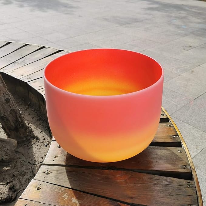 KVKA Rainbow C Note Root Chakra Red-Yellow Colored Frosted Quartz Crystal Singing Bowl 10 inch with Carrying Case - Bloomnest