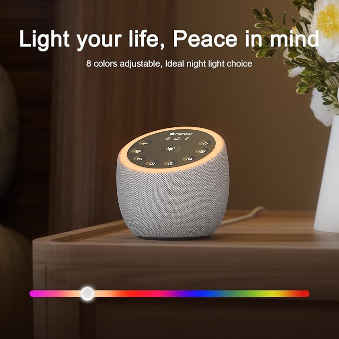 Hotmoon Sound Machine with 40 High-Fidelity Sounds, White Noise Sound Machine with Memory Functions, 8 Color Night Light, USB Power Supply, for Sleep & Noise Reduction Sleep Aid, Plug-in - Bloomnest