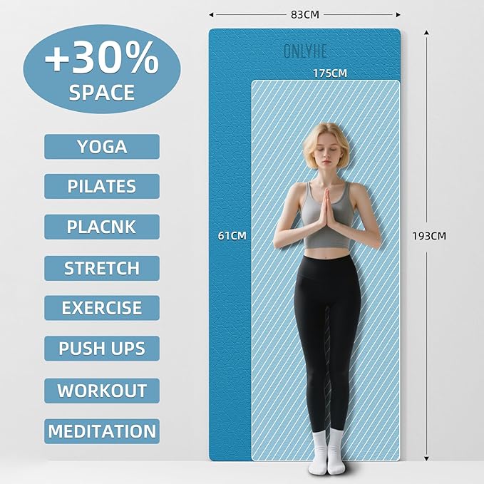 Extra Long & Wide Yoga Mat for Tall Men & Women,76''x32.6''x7mm - High Density TPE Non-Slip Both Sides, Lightweight 1.1kg with Superior Cushioning for gymnastics, Pilates, Home, Workout - Bloomnest