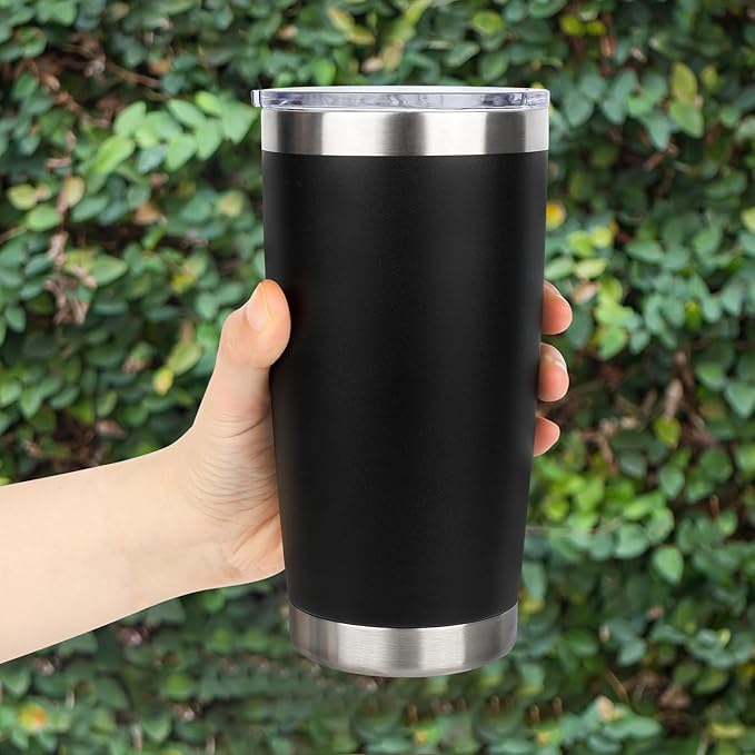 20oz Stainless Steel Tumbler Bulk with Lid, Travel Mug - Double Wall Vacuum Powder Coated Cup - Black, 12 Pack - Bloomnest